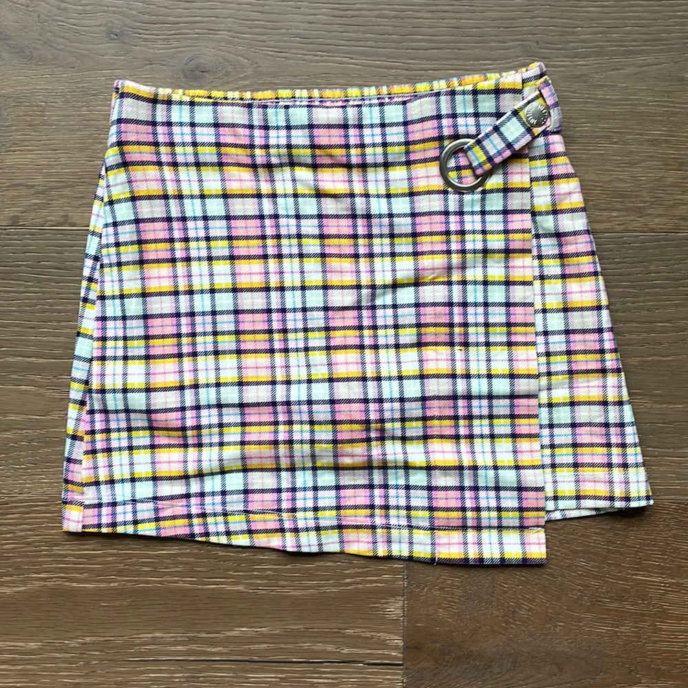 NWOT Justice Plaid Faux Wrap Skirt Elastic Waistband Cartwheel Shorts Size 8